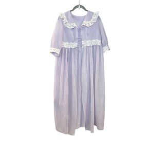Vtg 50s Lingerie Nightgown Peignoir Robe Lavender Lilac Lace Sleeves Tie Sz M